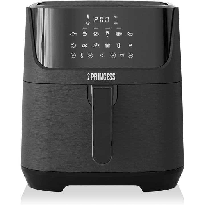 Friteuza digitala cu aer cald Princess 182061, 6.5 L, Ecran tactil digital, 12 programe, 1800 W, Negru