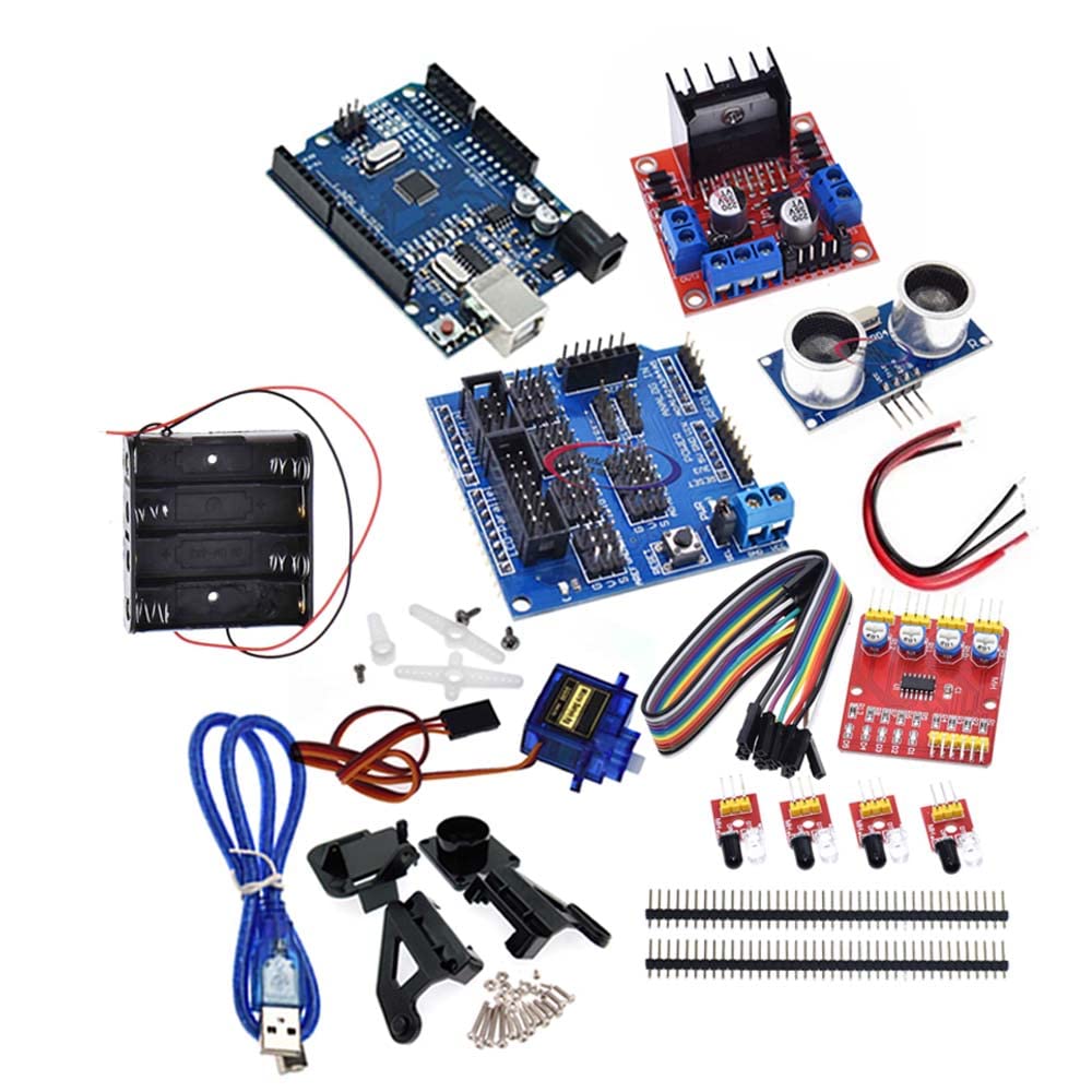 Kit Robot smart car cu sasiu 4WD cu arduino UNO R3 si senzor ultrasonic ...