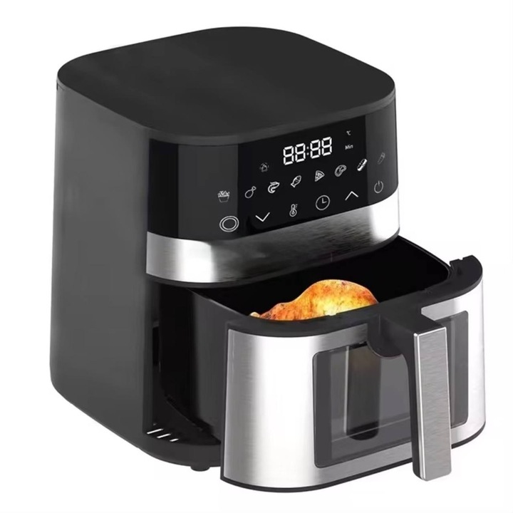 Фритюрник с горещ въздух Selani XXL Digital Air Fryer, Готвене без олио, 2000 W, 7L, 1.4kg, 8 предварително зададени програми, Дигитален дисплей, Черен