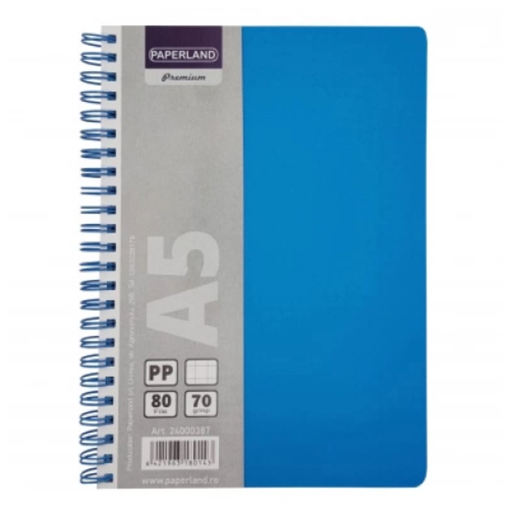 Тетрадка със спирала А5, 80 листа, пластмасова корица, диктовка PAPERLAND