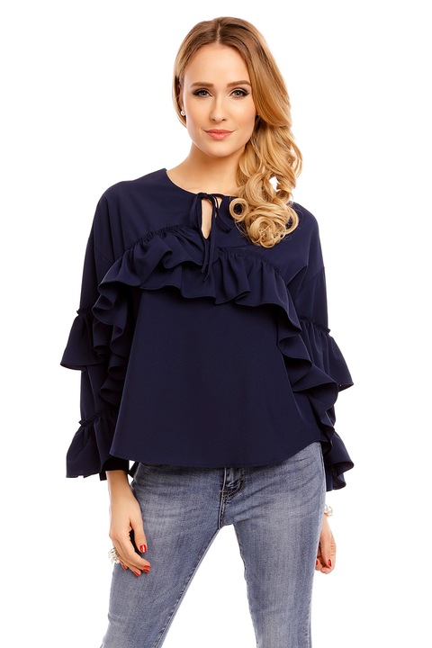 Bluza eleganta cu volane albastru M-L