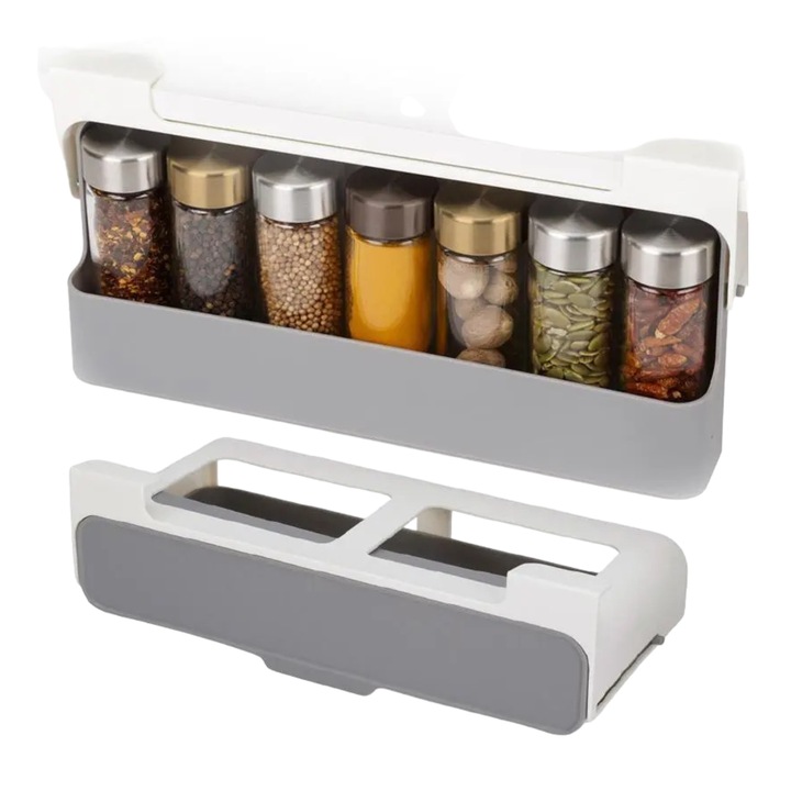Suport condimente, raft cu 6 cutii de condimente, design inedit pliabil, 13, 5 x 32 x 6, 5 cm - SPICECADDY
