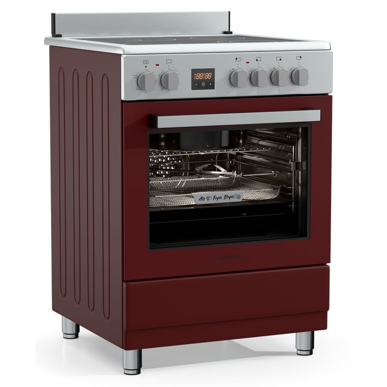 Aragaz Hyundai HCVR24S-6060V/G, 4 zone de gatit, Electric, Latime 60 cm, Inaltime 90 cm, Airfry, Rotisor, Constructii grele semi-profesionale, Bordeaux