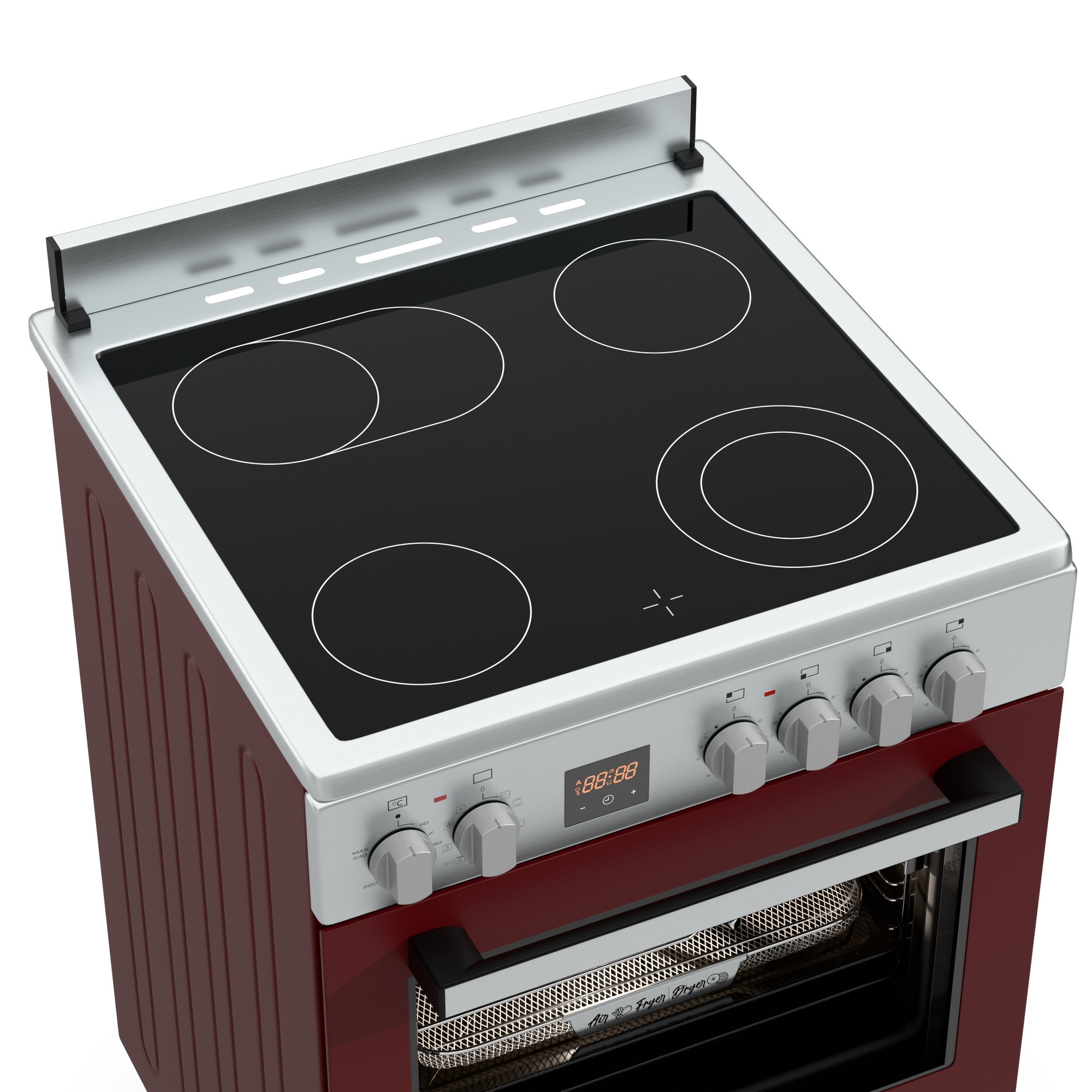 Aragaz Hyundai HCVR24S-6060V/G, 4 zone de gatit, Electric, Latime 60 cm, Inaltime 90 cm, Airfry, Rotisor, Constructii grele semi-profesionale, Bordeaux