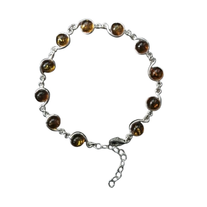 Bratara argint cu chihlimbar de culoare maro cognac, lungime 20.5 cm, ajustabila, 7.5 g