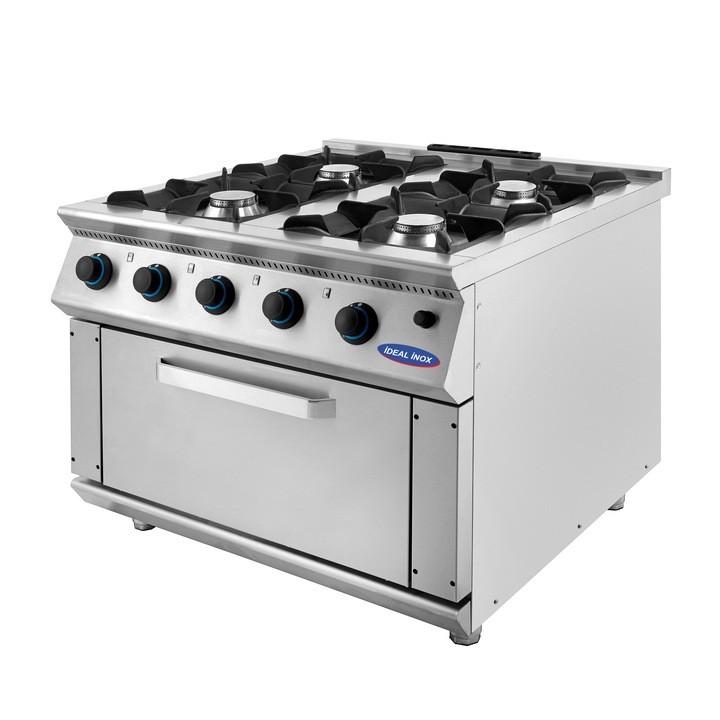 Aragaz profesional cu 4 ochiuri si cuptor Ideal Inox 1000x1000x850 Butelie