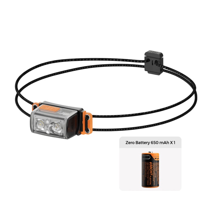 Lanterna frontala de cap Flextail Tiny Helio, LED LUMINUS®, 600 lumeni, 6 moduri iluminare, mod SOS, acumulator reincarcabil, incarcare type-C, IP67, 650 mAh, unghi larg de iluminare, 59.5 g, portocaliu
