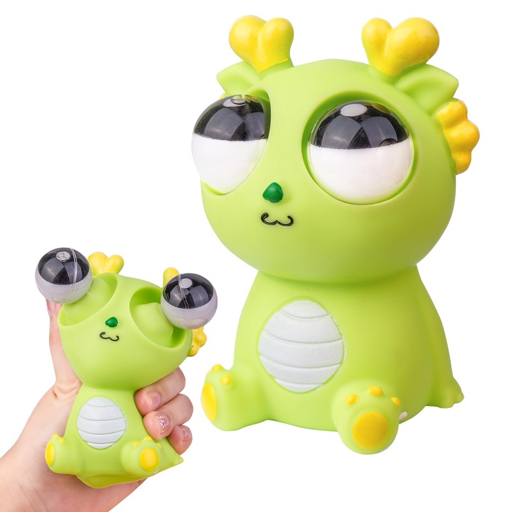 Jucarie antistres dragon cu ochi, 6.5x11cm, verde, set 1 bucata