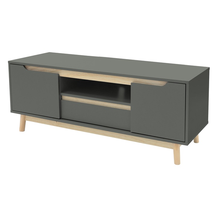 Comoda TV ML-Design, verde, lemn de pin/ MDF, 120x40x46 cm, cu 2 usi si rafturi, capacitatea de incarcare de 40 kg