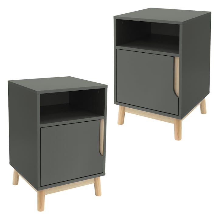 Комплект 2 нощни шкафчета ML-Design, зелено, МДФ/борово дърво, 40x40x62 см, с отделения, модерен и универсален дизайн