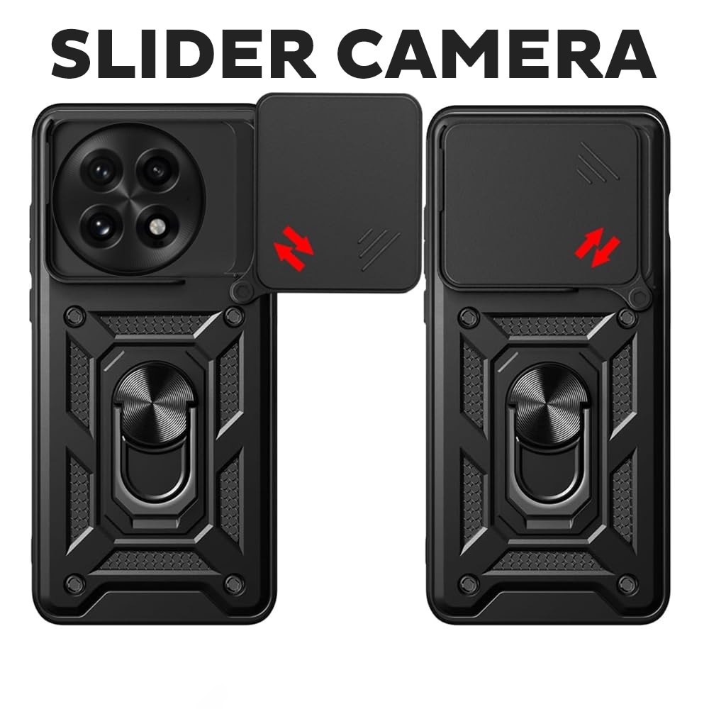 Husa pentru OnePlus 13 cu inel rotativ 360 Daden, Camshield series, Hybrid Antisoc, Slider pentru protectia camerei, Negru