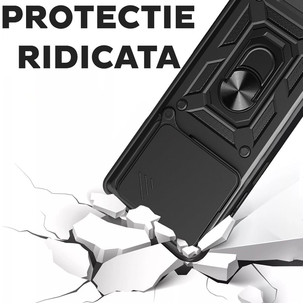 Husa pentru OnePlus 13 cu inel rotativ 360 Daden, Camshield series, Hybrid Antisoc, Slider pentru protectia camerei, Negru