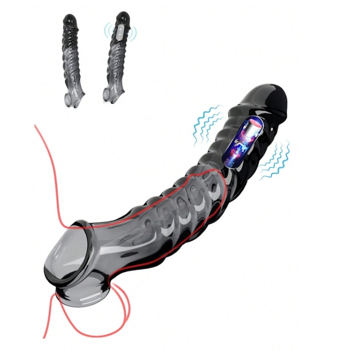 Вибриращ пенис, EXCITAT, секс играчки, удължител Ultra Soft Enlarger, TPE, черен