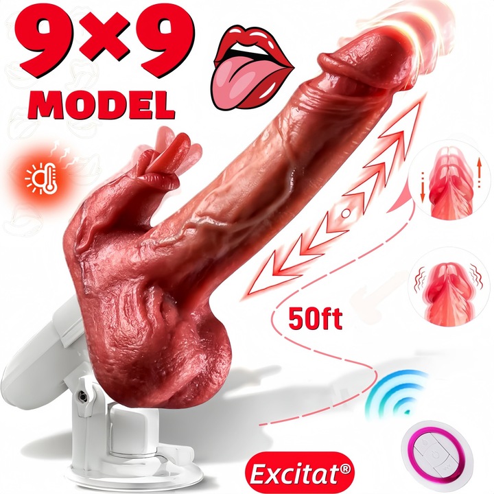 Dildo realist, EXCITAT®, 9 vibratii, 9 telescopice, incalzire, Cu telecomanda, vene proeminente, penetrare fina, vibrator, silicon lichid medical, impermeabil, punct G, stimulare anala, femei, jucarii masculine, homosexual, culoarea pieliii