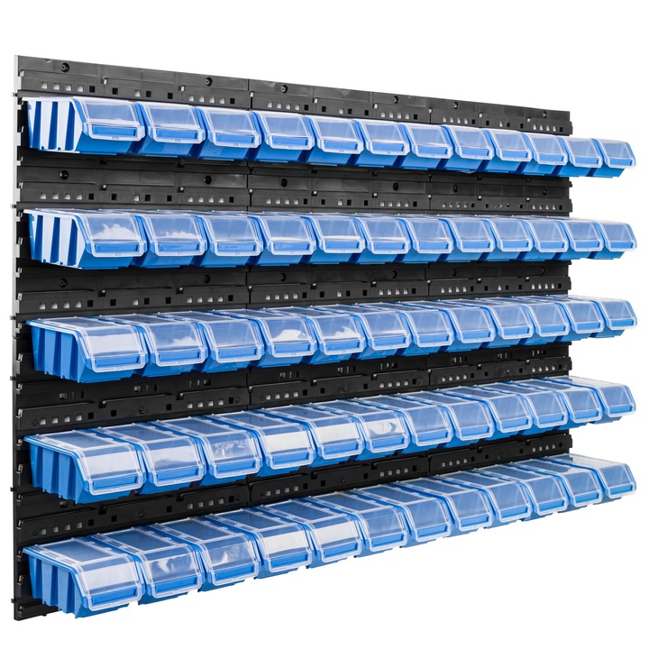 Organizator de perete, BOTLE, 120x80cm, set 60 cutii cu capac, pentru atelier si garaj