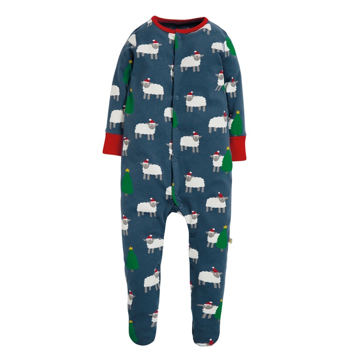 Salopeta, "oitele petrec iarna", bumbac organic, multicolor, bebe