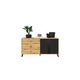 Comoda cu 3 sertare si 2 usi, stejar artisan/negru, 165x83x40 cm, modern, model pe mijloc usa, picioare negre, pentru living, dormitor, hol
