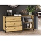 Comoda cu 3 sertare si 2 usi, stejar artisan/negru, 165x83x40 cm, modern, model pe mijloc usa, picioare negre, pentru living, dormitor, hol