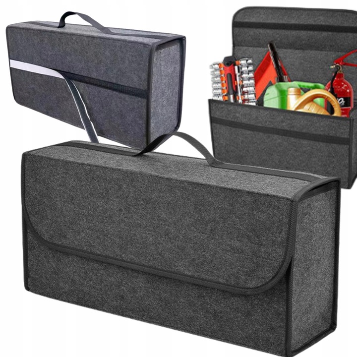 Autó csomagtartó rendszerező, strapabíró filc anyag, kényelmes fogantyú, tépőzáras, fekete