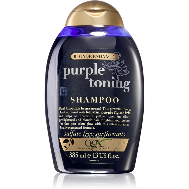 Sampon violet pentru par blond care neutralizeaza tonurile de galben, OGX Blonde Enhance+ Purple Toning