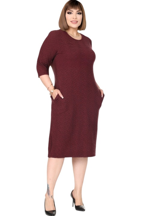 Rochie casual, model cu buzunare, Rosu inchis