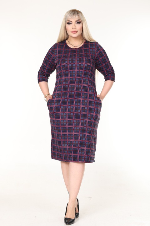 Rochie casual, model cu buzunare, Mov inchis