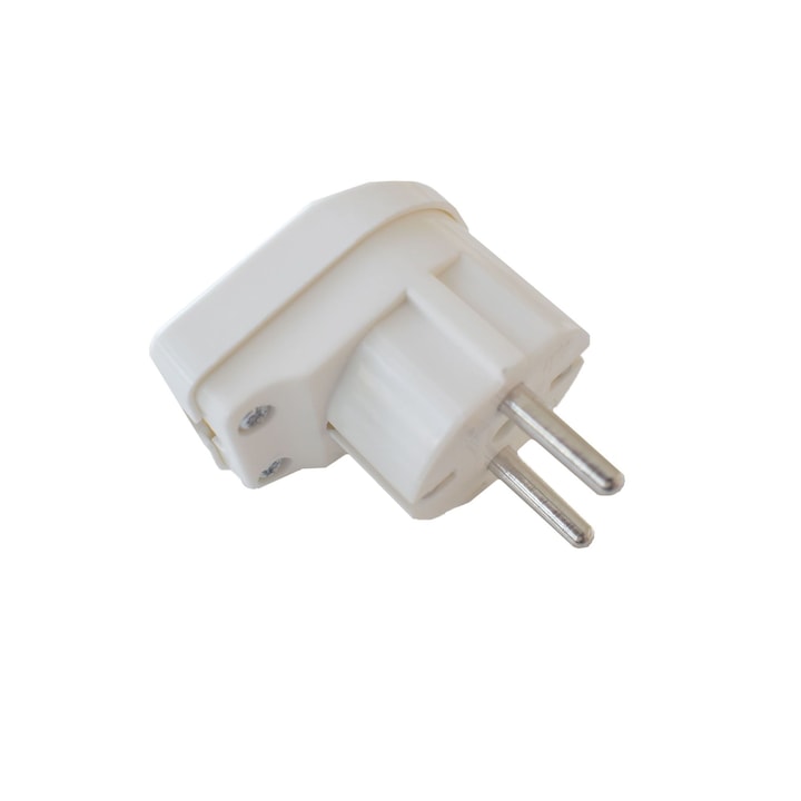 Stecher schuko, cu maner, iesire spate, plastic, 16 A, alb