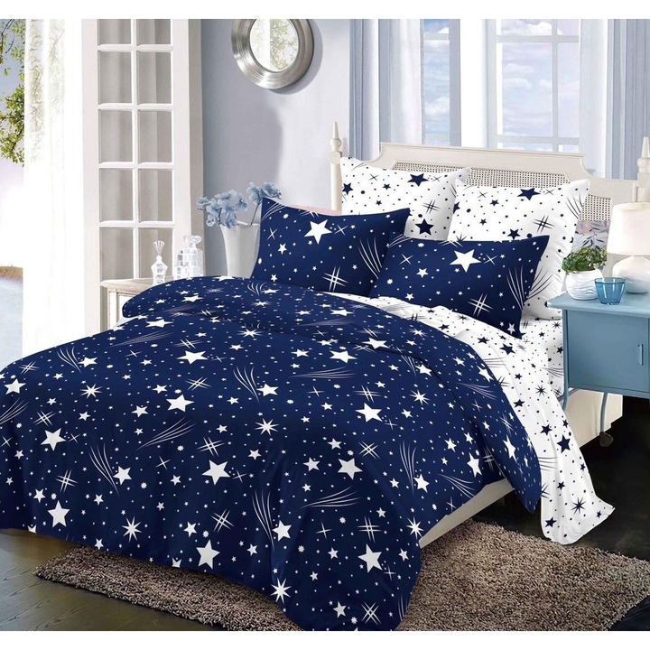 Lenjerie de pat dublu, bumbac finet, 6 piese, Cearceaf de pat 230 x 250 cm, Cearceaf pilota 200 x 230 cm, 2 Fata de perna 50 x 70 cm, 2 Fata de perna 70 x 70 cm, Multicolor, p13