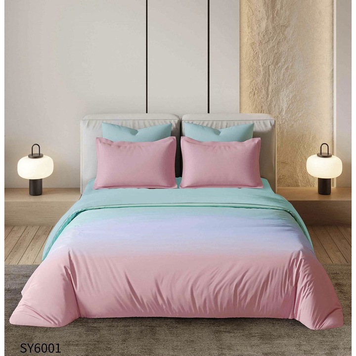 Lenjerie de pat Bumbac Finet, 2 persoane, 6 piese, Multicolora, SY6001