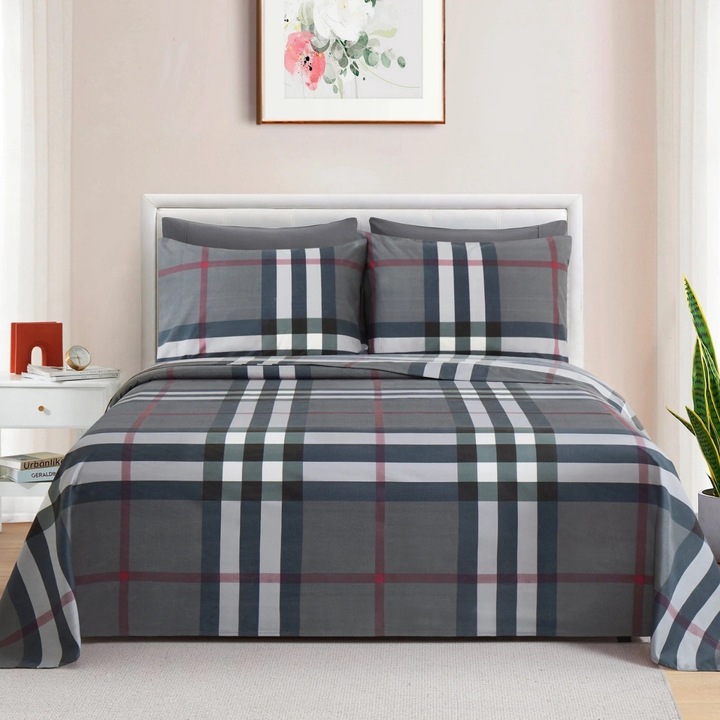 Prémium szatén pamut ágynemű, 4 részes szett franciaágyhoz, lepedő 230x250 cm, paplanhuzat 220x240 cm, párnahuzat 48x74 cm, rejtett cipzár, puha és strapabíró anyag, elegáns szürke szín, ideális a kényelemért és a kifinomultságért a hálószobában