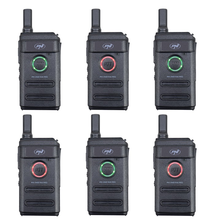Pachet statii radio portabile PNI PMR R10 PRO, 446MHz, 0.5W, 16 canale programabile, Monitor, Scan, acumulatori 1500mAh, set 6 bucati