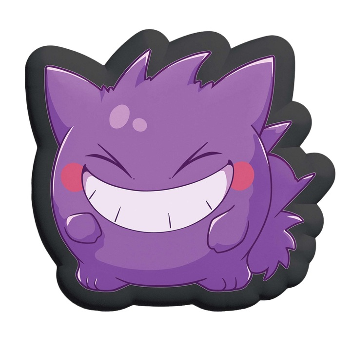 Dekoratív párna, Párnagyár, Pokemon Gengar, Poliészter, Szilikon töltelék, Lila/fekete
