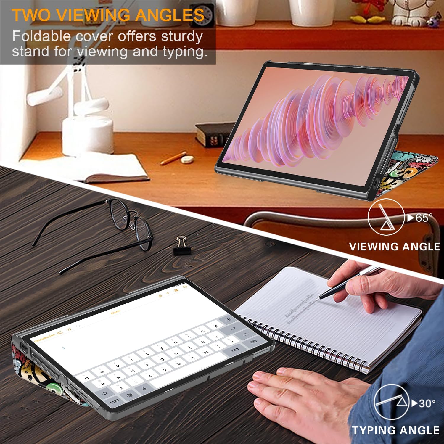 Husa pentru Lenovo Tab Plus (TB351FU) 11.5 inch 2024, Carcasa protectoare subtire cu suport si functie de trezire/dormire automata, Graffiti