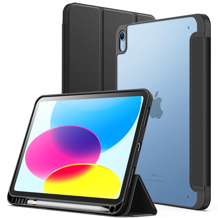 Husa tableta iPad 10 10, 9 inchi, model 2022, generatia a 10-a cu suport pentru creion neagra