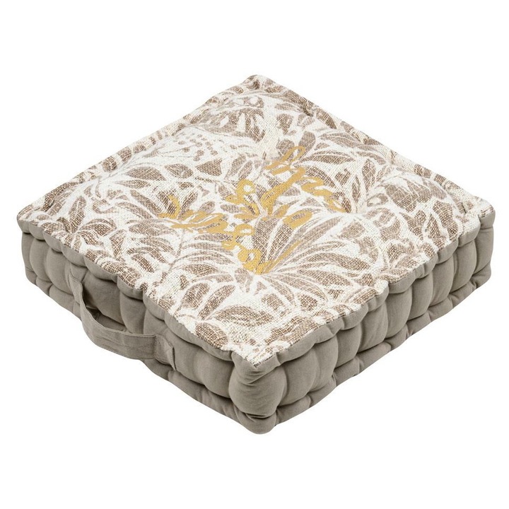 Perna Decorativa Pentru Podea, Stof, Hemera, C5D388001, 45X45 Cm, Motiv De Floral, Design Unic, Patrat, Stil Etno/Boho, Bumbac, Bej/Crem