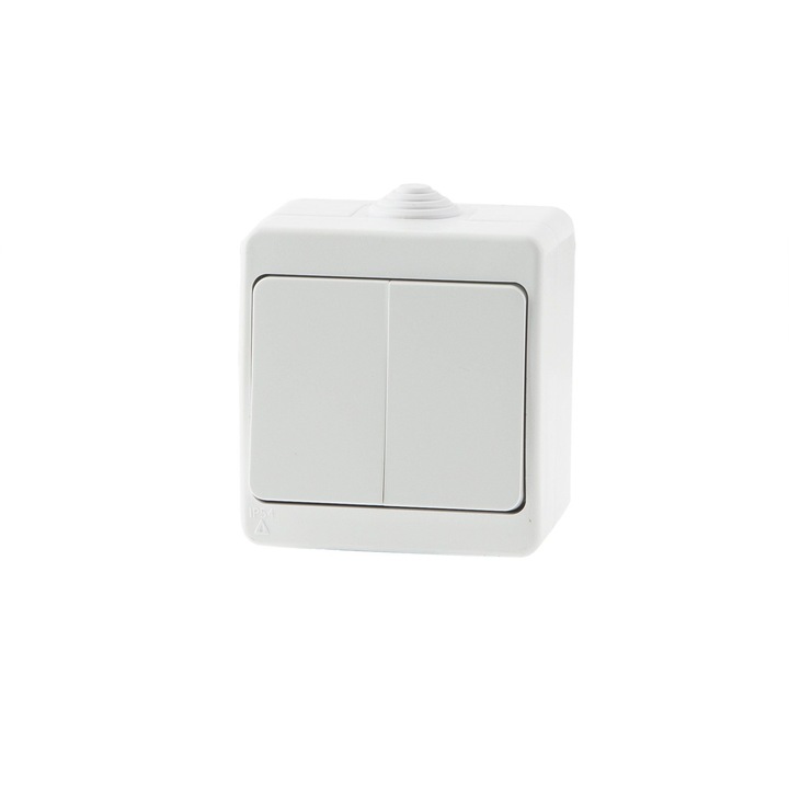 Intrerupator dublu Gunsan Nemliyer, montaj aplicat, exterior, IP54, alb