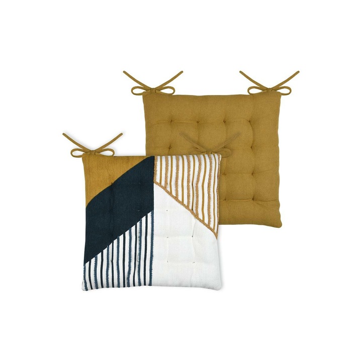Székpárna, Szövet, Paxton, Cud440002Gal, 38X38 cm, Hímzéssel, Modern mintával, Egyedi dizájn, Négyzet, Loft stílusú, Poliészter, Sárga/Kék