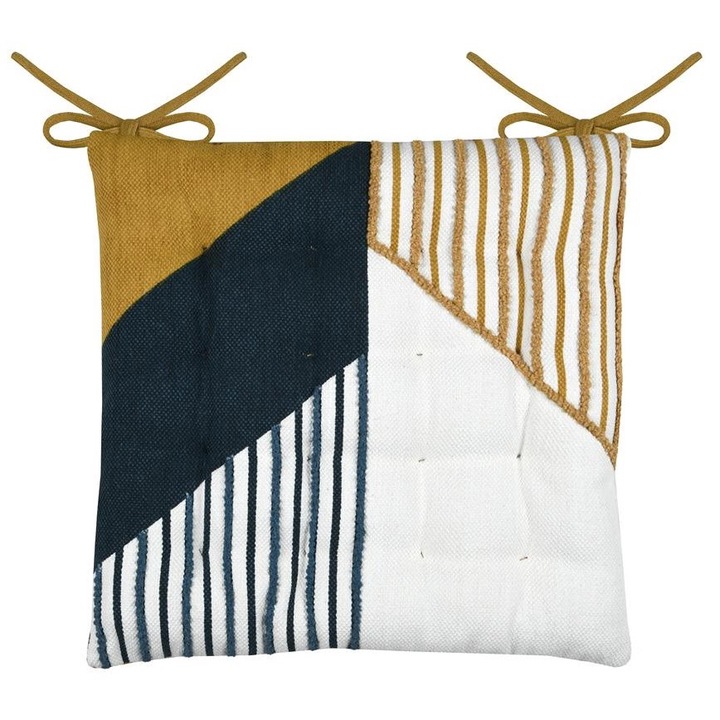 Perna Pentru Scaun, Stof, Paxton, Cud440002Gal, 38X38 Cm, Cu Broderie, Motiv De Modern, Design Unic, Patrat, Stil Loft, Poliester, Galben/Albastru