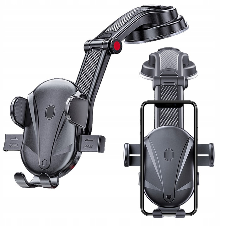 Autós tartó, Erőteljes tapadókorong géllel, 360°-ban elforgatható fej, egykattintásos rendszer, fekete