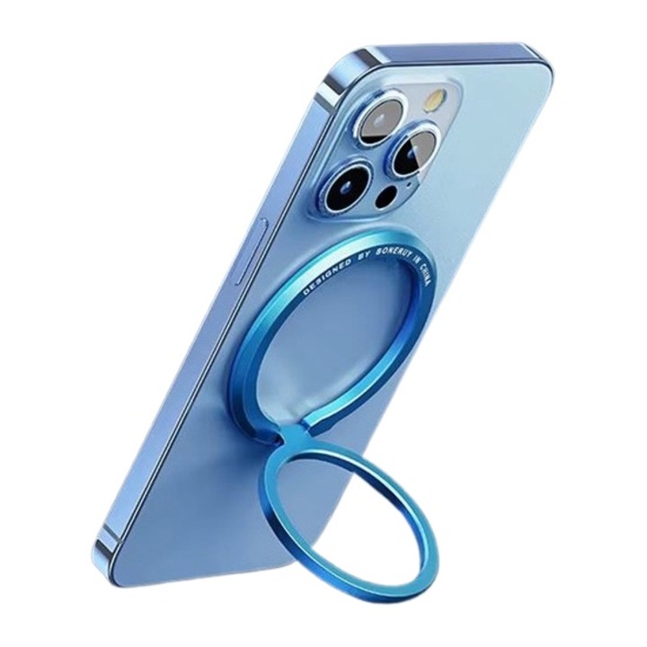 Suport Inel Magsafe, Ultra Grip, Rotativ si Ajustabil, Magneti puternici, Metal, Albastru