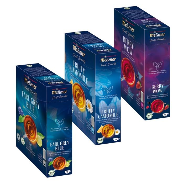 3 X Ceai Organic Negru Earl Grey, Fructe de Padure, Musetel, Messmer Finest Moments 45x2.5 g