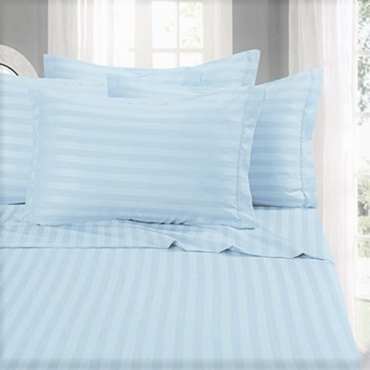 Set 2 fete de perna Kotonia Home Deco - Damasc Saten - 100% bumbac, 50x70 cm, dimensiune dungi 1 cm, Bleu