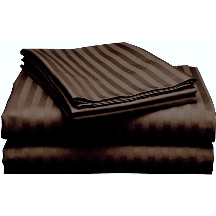 Kotonia Home Deco чаршаф, 100% памук, дамаски сатен, 220x240 см, размер на райето 1 см, шоколад