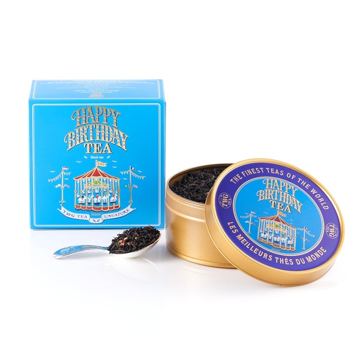 TWG Tea prémium fekete tea, Happy Birthday Tea - Caviar Tin, infúziós típus, eper és vanília jegyek, gazdag és aromás íz, elegáns fém doboz, 100 g