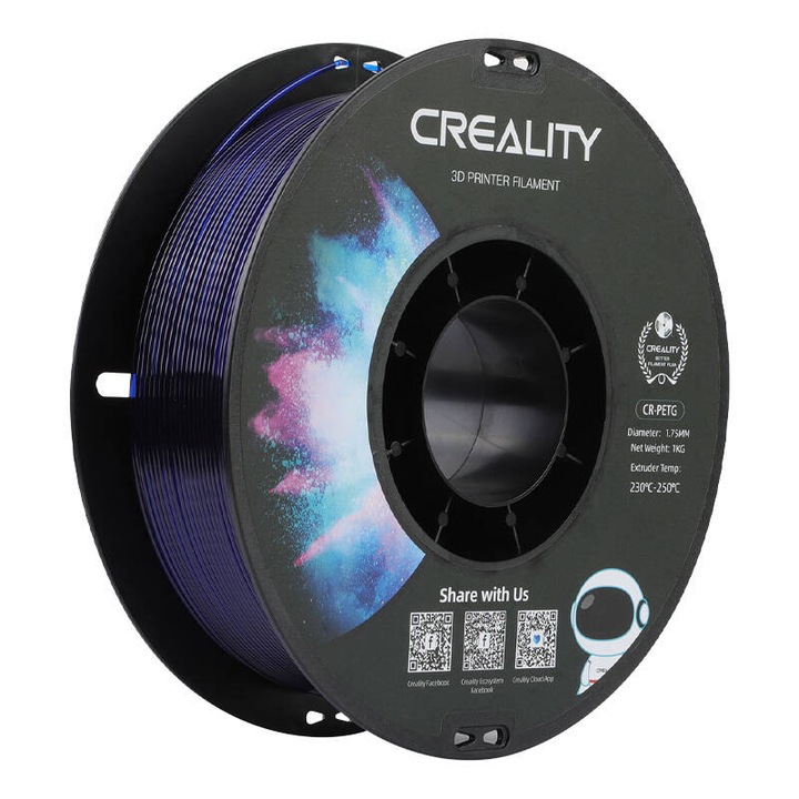 Filament 3D CR-PETG, Creality, albastru transparent, 1,75mm, 1kg