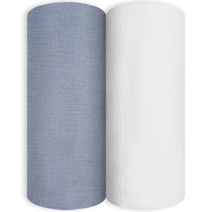 Пелени за повиване ZHONYEE, комплект от 2 части, бяло и сиво, 110x110 см, памучен тюл, голям размер