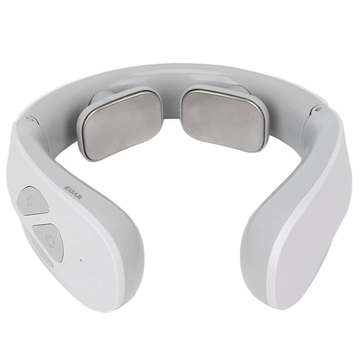 Aparat Inteligent De Masaj Cervical EDAR Cu Impuls Electromagnetic, Ajuta La Ameliorarea Durerilor De Gat Si Spate, 15 Niveluri De Intensitate, Functionare Cu Baterii, Alb/Gri