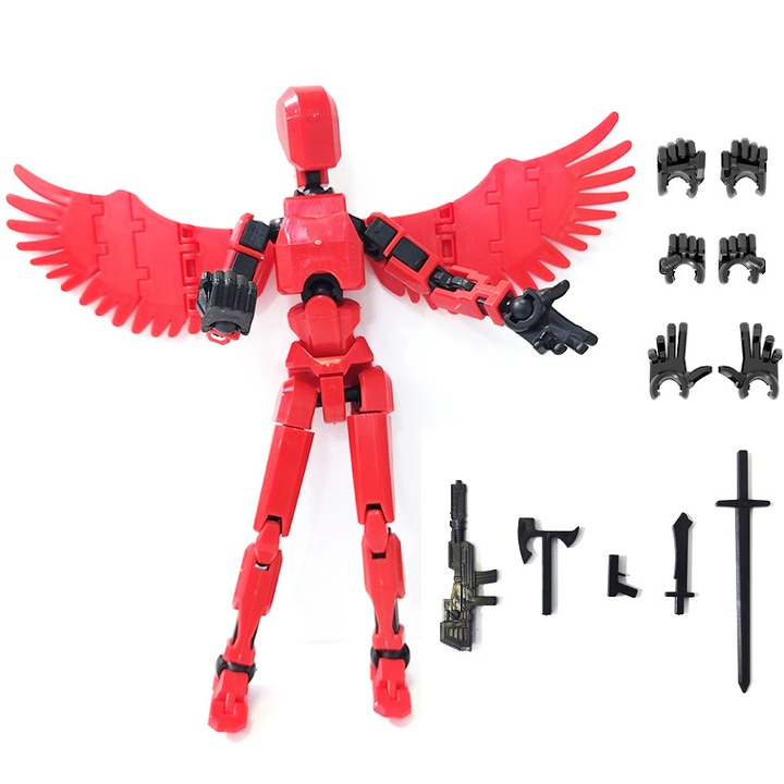 Екшън фигурка, подвижна кукла с множество стави, 3D отпечатана плоча за ръце, кукла с пълно движение, декомпресия на робот, артефакт от играта, трето поколение голям робот, червен с крила