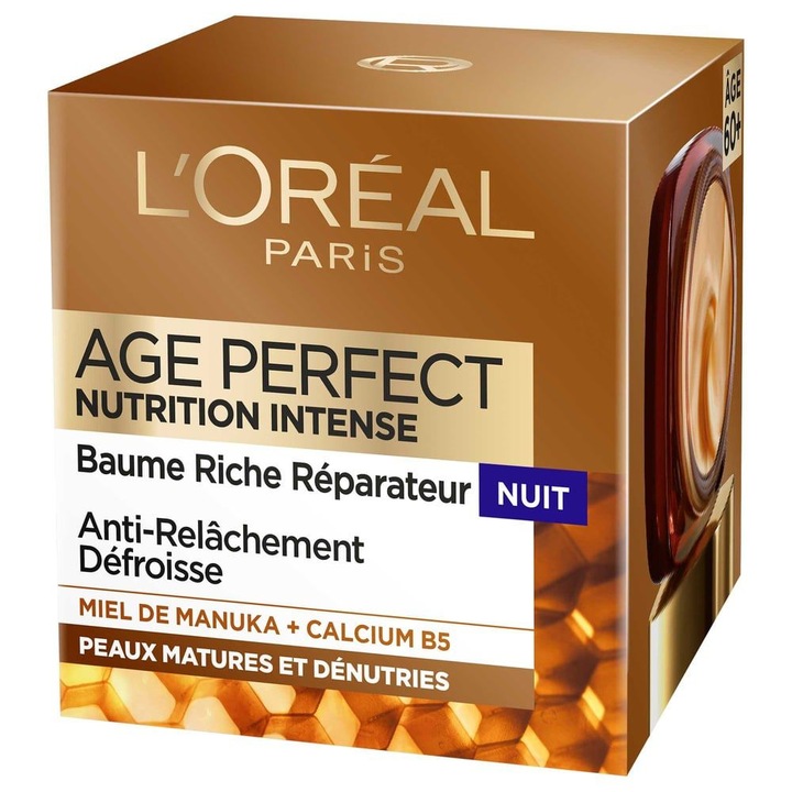 Крем за лице L'Oreal Paris Age Perfect Day Repair Anti-Aging Care - 50 мл с мед от манука за възстановяване, защита и поддържане нивото на хидратация на зрялата кожа и калций B5 за възстановяване на плътността на кожата