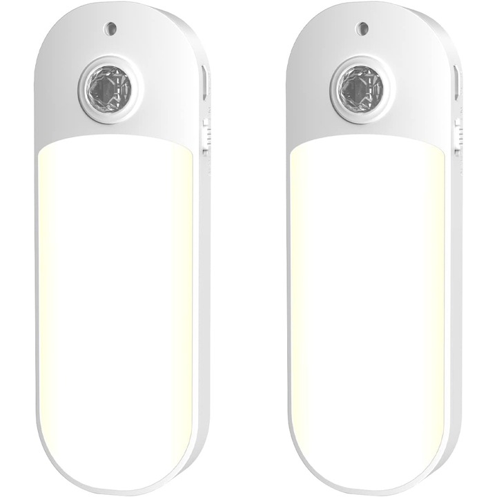 Mozgásérzékelős lámpák, RISWOND, LED, USB újratölthető, BE/AUTO/Ki üzemmód, elemes, beltéri, mágnescsíkos, fehér, 4 db-os szett
